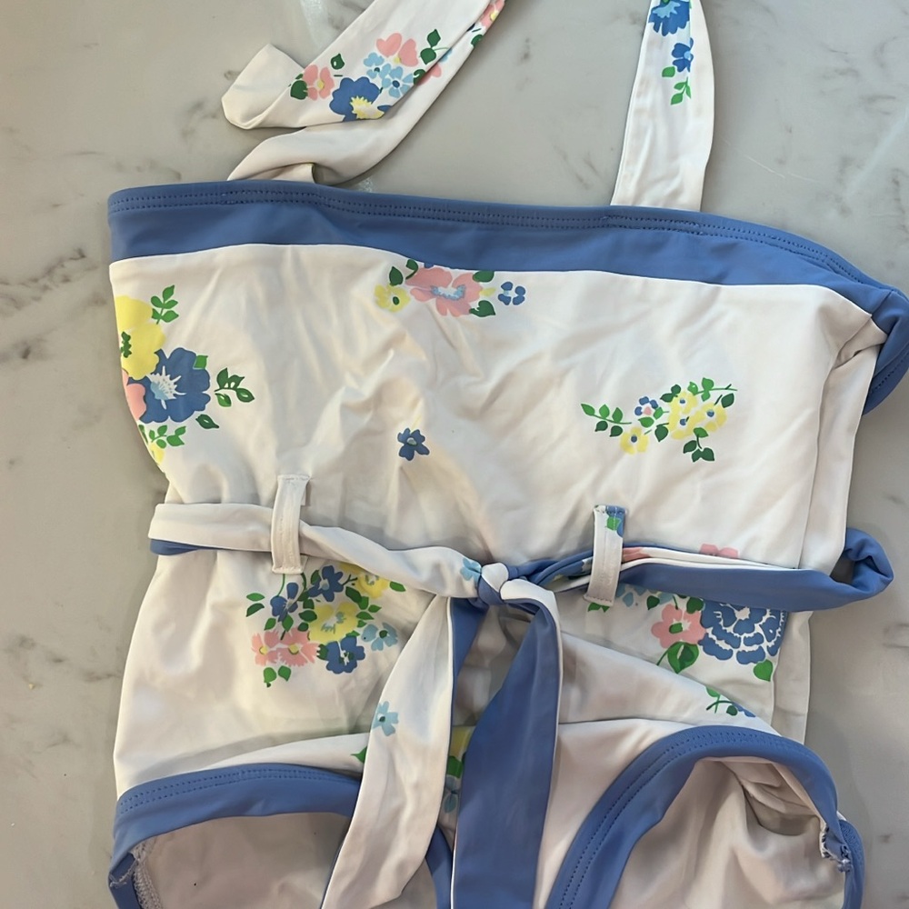 The Beaufort Bonnet Company Floral Blue and White Kids Swim One Piece